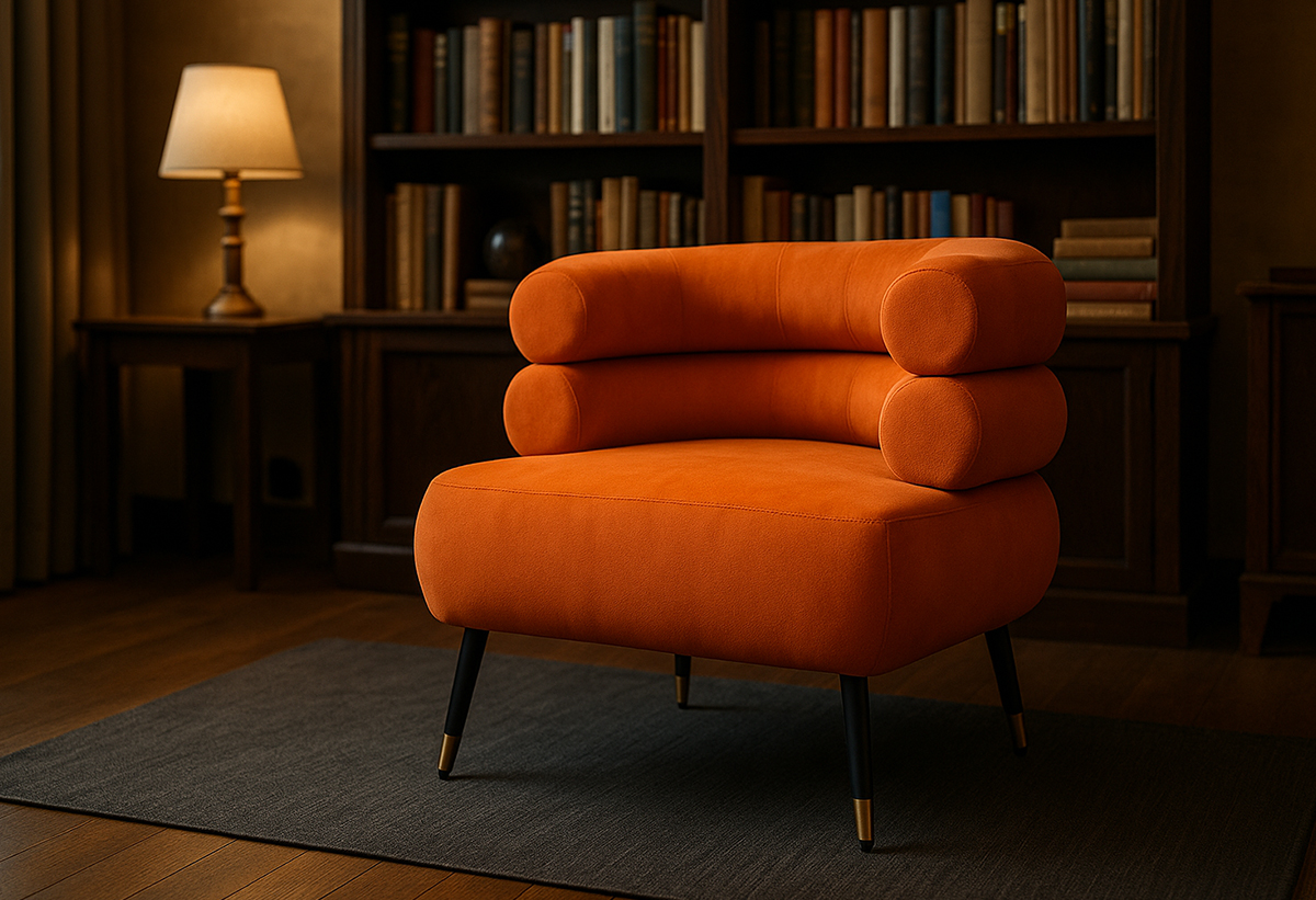 Απεικονίζεται η πολυθρόνα Finger σε μια βιβλιοθήκη.